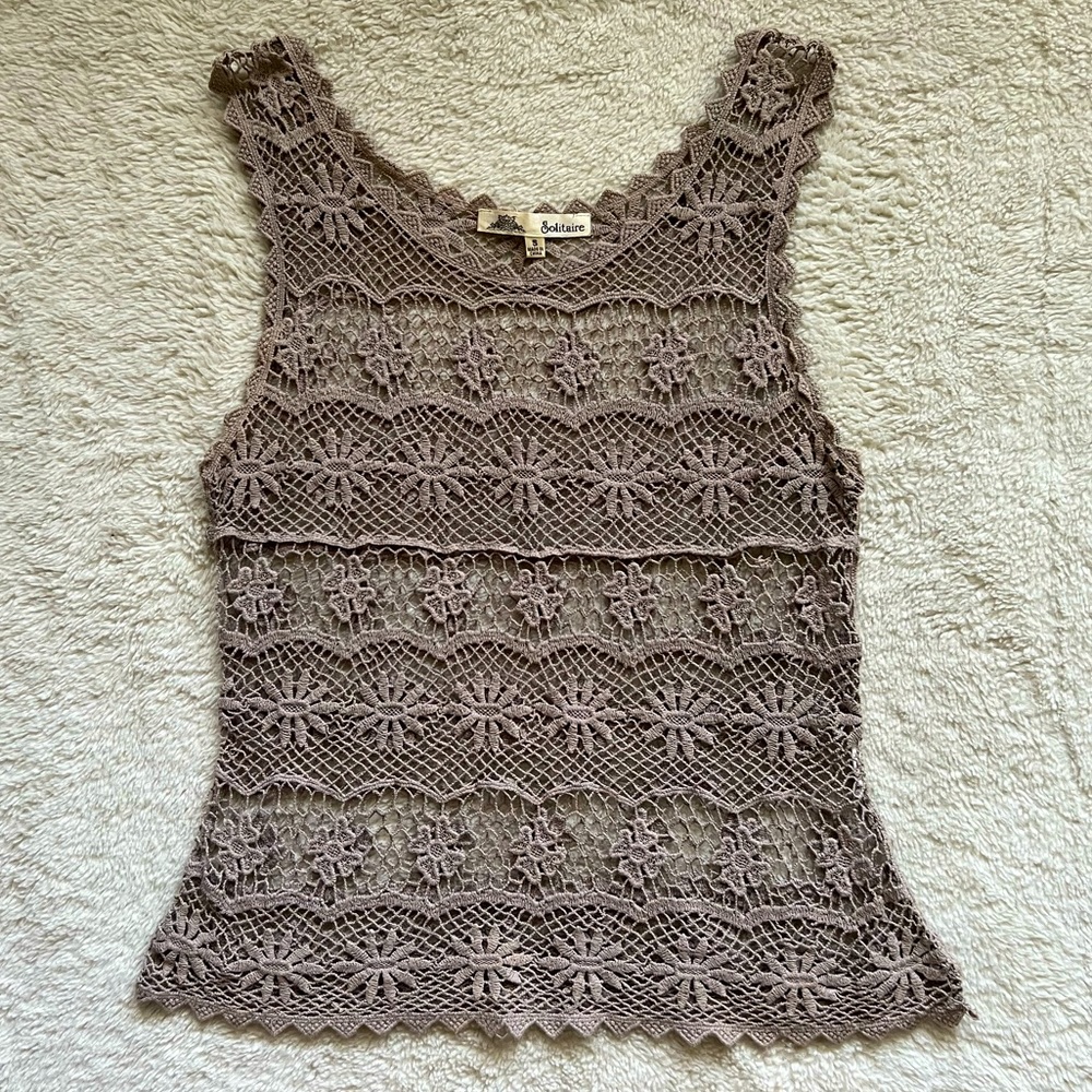 Taupe Crochet Sleeveless Top!